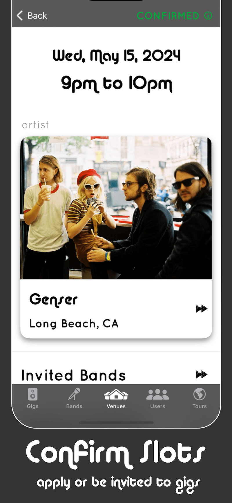 Confirm Slots to Gigs on Gigroad